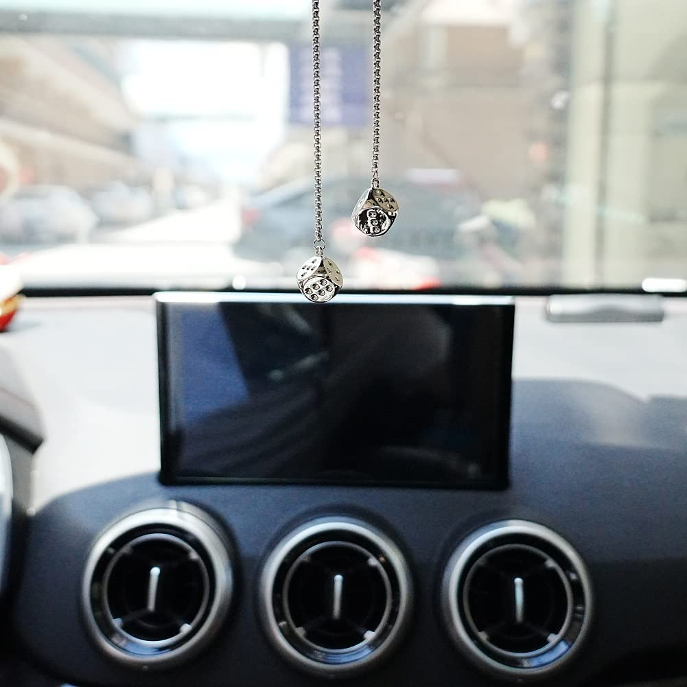 Creative Hanging Dice with Dots Car Metal Pendant Rear View Mirrors Charms Ornament (Silver) image number 6
