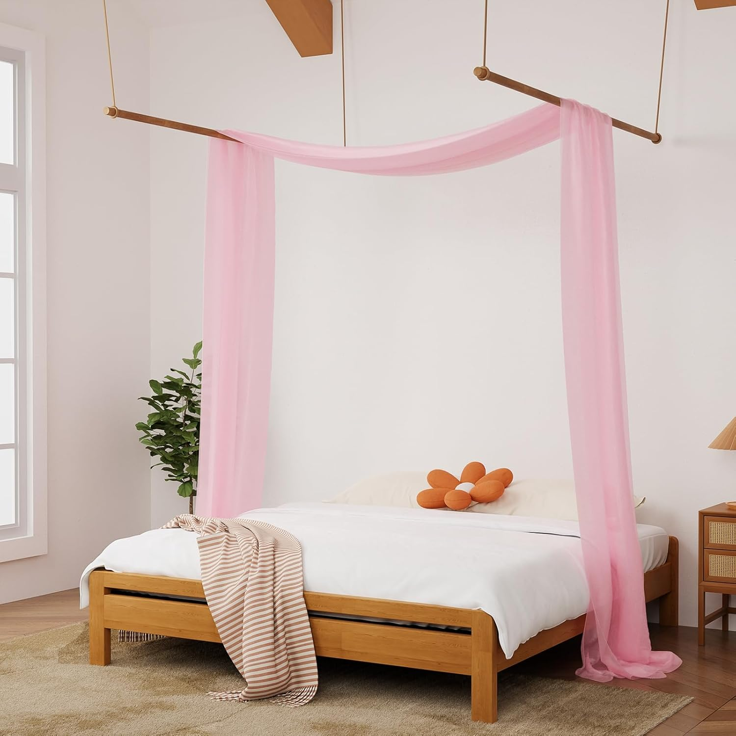 Canopy Bed Curtains - 2 Panel Curtains for Bed in 52 X 144 Inches Black Sheer Scarf Luxury Sheer Curtains for Adults Girls Room Decor(Twin,Black)