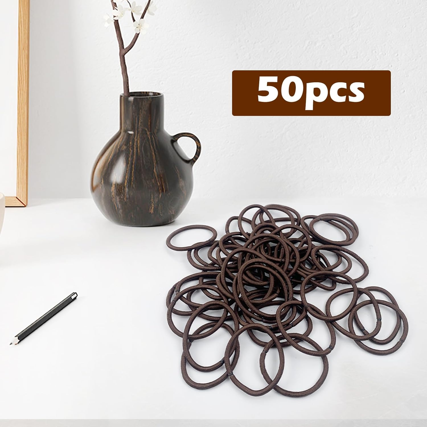 Elastic Hair Bands 50 Pcs 4Mm Hair Ties Bobbles Elastics Hairbands No Damage No Metal Hair Bobbles Ponytail Holders for Women Girls Kids Men, Dark Brown