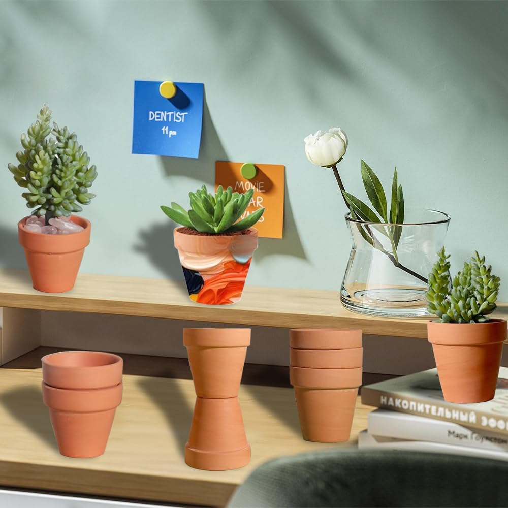 Pack of 12 7 X 6 Cm Terracotta Pots, Small Clay Pots with Drainage Hole, Small Clay Pots for Crafts, Mini Terracotta Clay Pots, Reusable Clay Pot, Terracotta Flower Pot Plants for Room Office image number 5