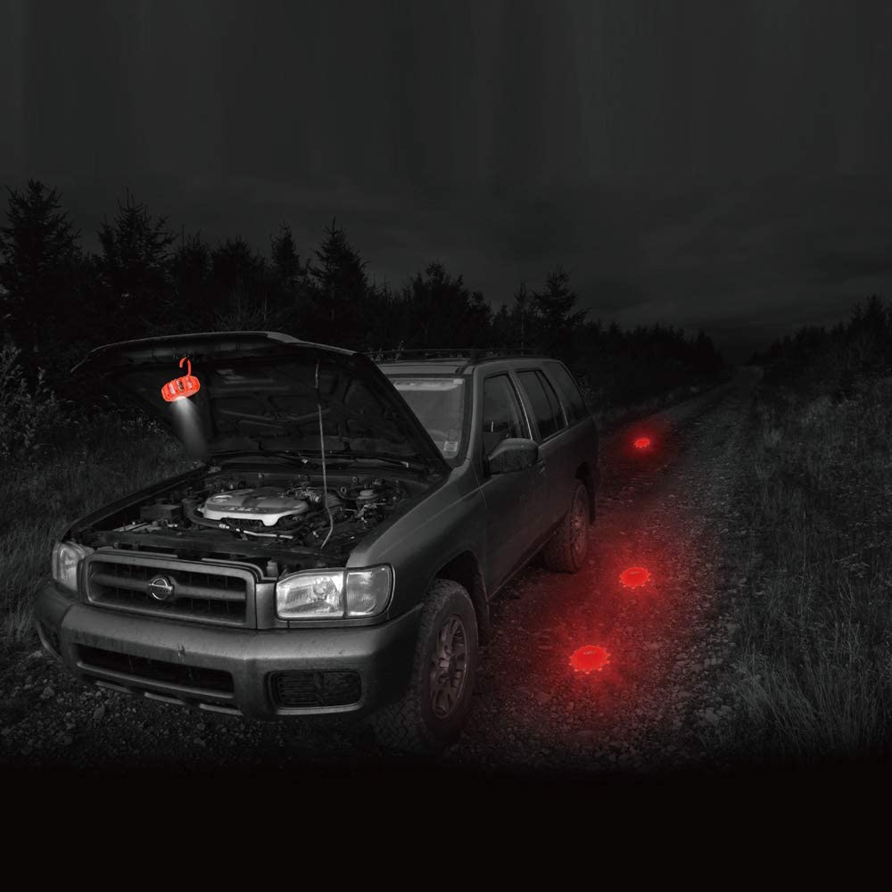 USB Rechargeable LED Road Flares Emergency Lights-Roadside Warning Car Safety Beacon Flashing Disc Flare Kit with Magnetic Base for Vehicles & Boat | 6 Pack image number 2