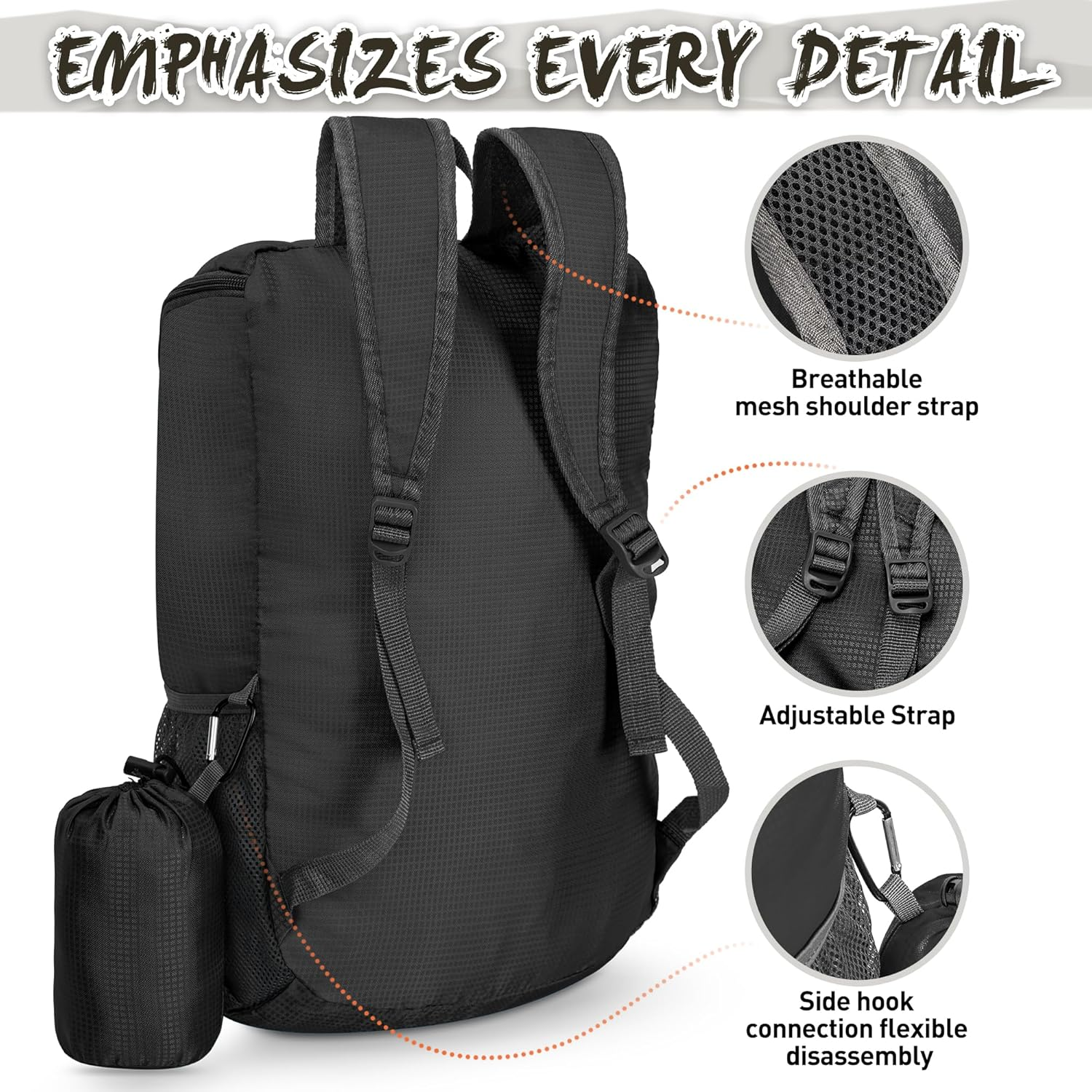 ZOMAKE Foldable Backpack - Packable Hiking Backpack 20L Lightwight Folding Daypack for Travel Hiking Outdoor Camping image number 2