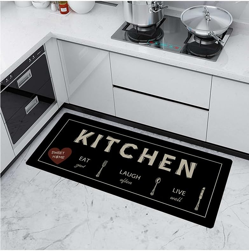 Non-Slip Absorbent Kitchen Floor Mat for Standing, Soft Black Kitchen Runner Rug, Kitchen Floor Mats for Front of Sink, Laundry Room, Hallway (Black, 40Cm X 120Cm) image number 1
