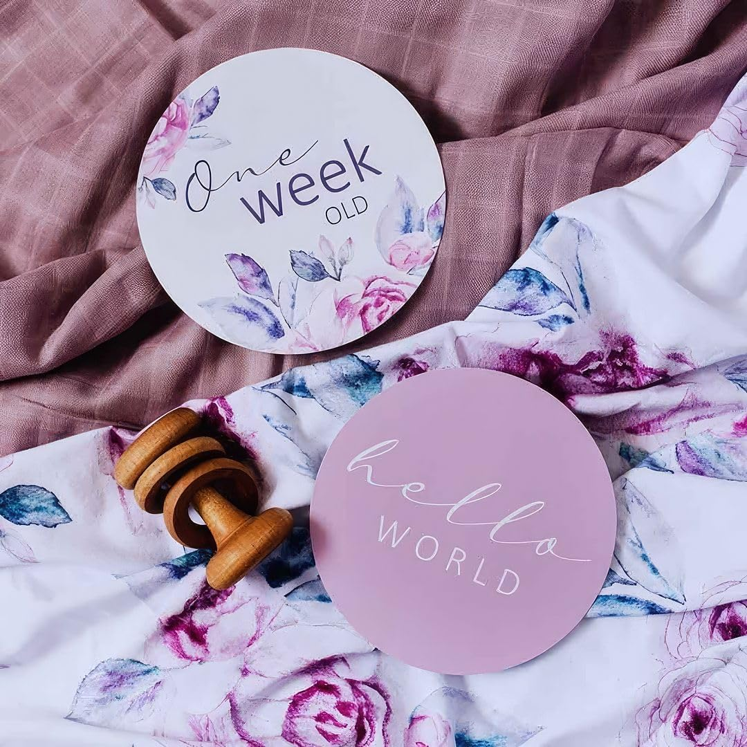 Snuggle Hunny Baby Milestone Cards, 25 Reversible Baby Announcement Plaque, Ideal for Baby Announcements Coordinates with Baby Wraps & Outfits, Lilac Skies & Butterfly image number 3