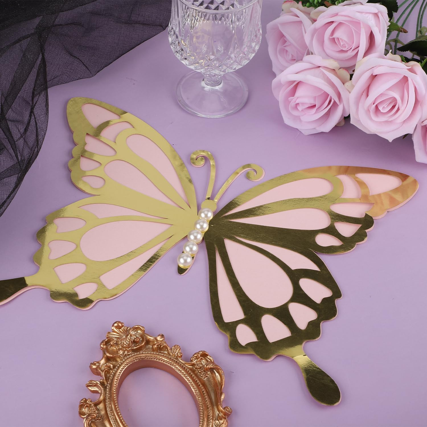 12Pcs Large 3D Butterfly Decorations, 3D Butterfly Wall Decoration with 50Pcs Pearl Stickers Giant Butterfly Wall Decor for Birthday Baby Shower Wedding image number 4