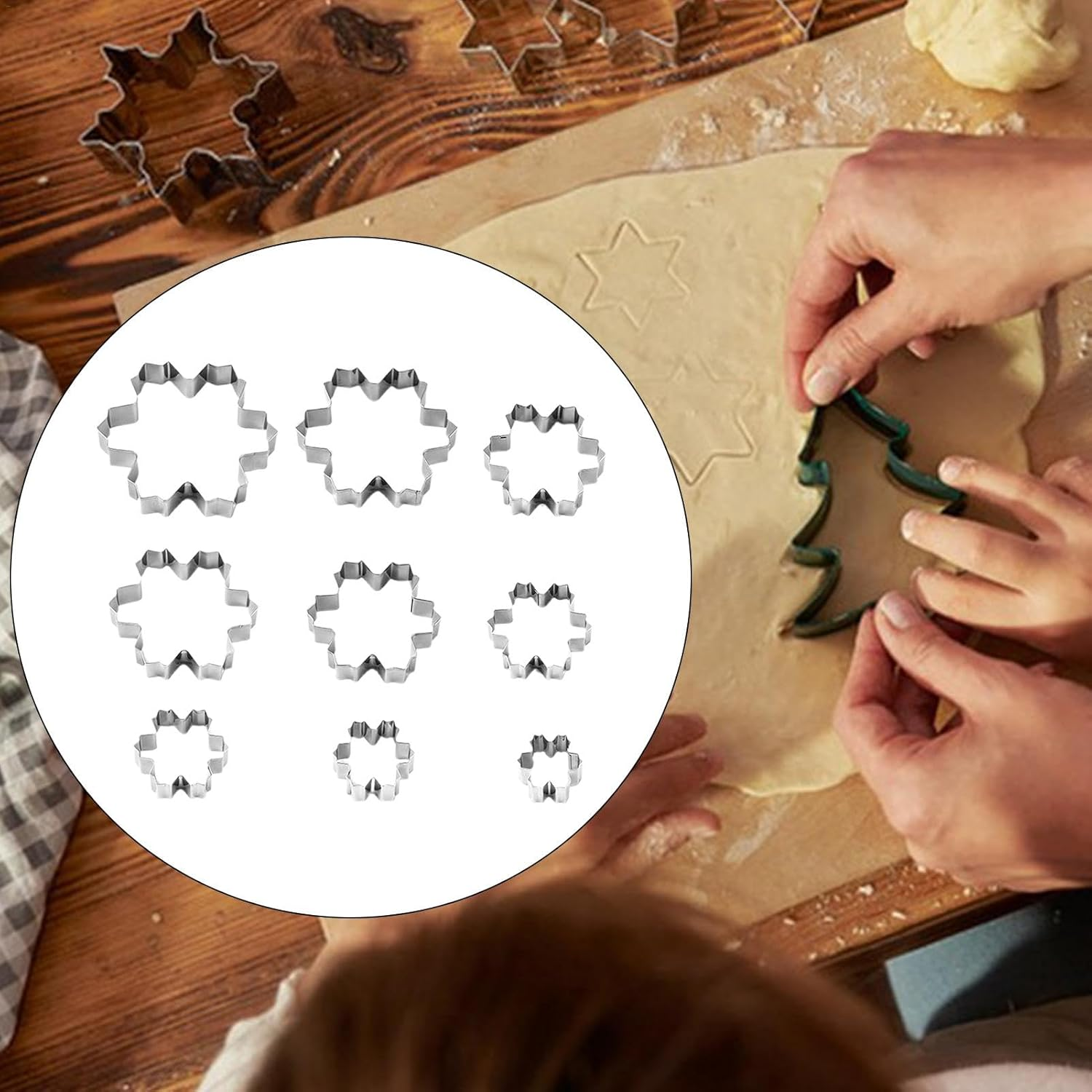 Christmas Cookie Mold - Baking Molds Cookie Cutter,9X Holiday Cookie Baking Tools, Snowflake Cookie Shaper, Stainless Steel for Homemade Baking image number 2