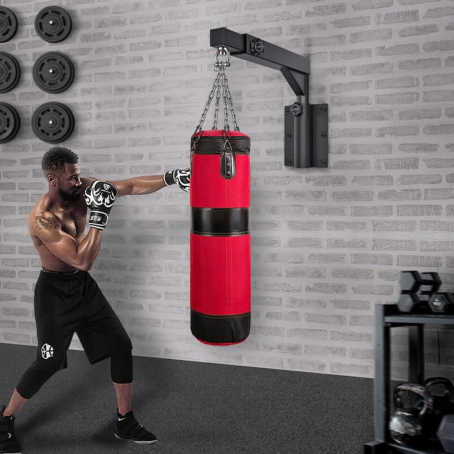 Benelabel Wall Mount Heavy Bag Hanger, Punching Bag Wall Bracket for Home Gym Indoor Outdoor, 17-25" Length Adjustment and 13-17" Height Adjustment, 800 LB Capacity