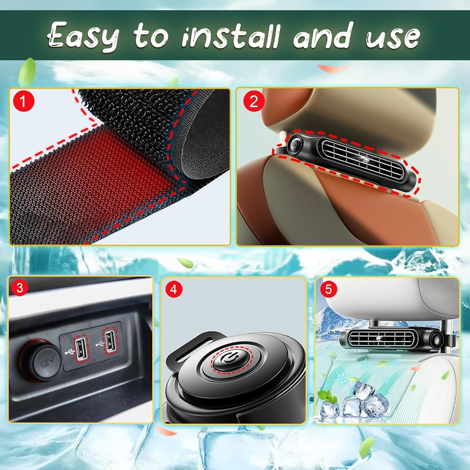 Vehicle Fan, Car Fans That Blow Cold Air, Fan for Backseat of Car, Seat Coolers for Vehicles, Car Fan for Backseat Kids, Car Seat Air Conditioner (Black) image number 3