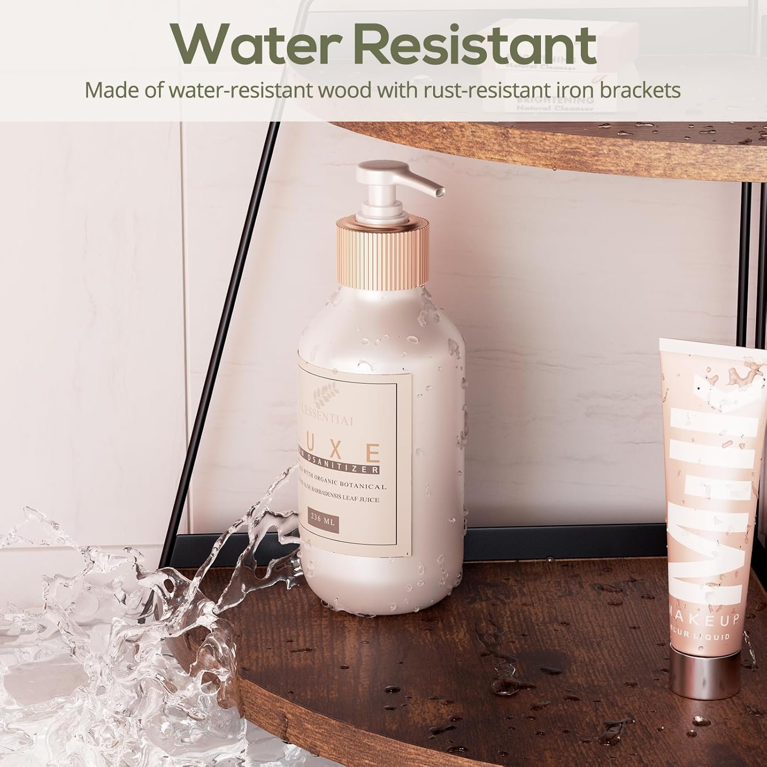 Puricon Corner Bathroom Counter Organizer, 2 Tier Corner Countertop Organizer Vanity Shelf, Wood Bathroom Organizers and Storage for Skincare -Brown image number 3