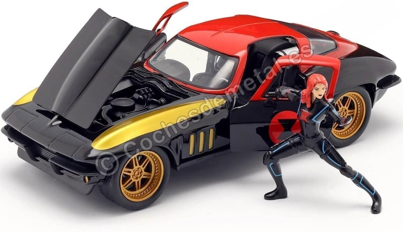 Jada 1:24 Diecast 1966 Chevy Corvette Stingray with Black Widow Figure image number 1
