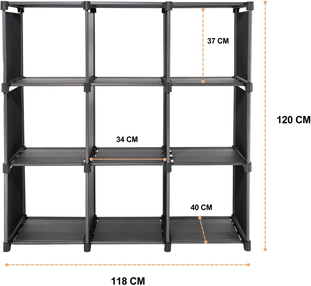 SORTI Storage Organizer, 9 Cubes, Wardrobe Closet Storage Shelves, DIY Closet Cabinet, Bookcase, Shelf for Bedroom, Living Room, Black with Rubber Mallet, Toy Storage, Books, Shoes, Clothes image number 5