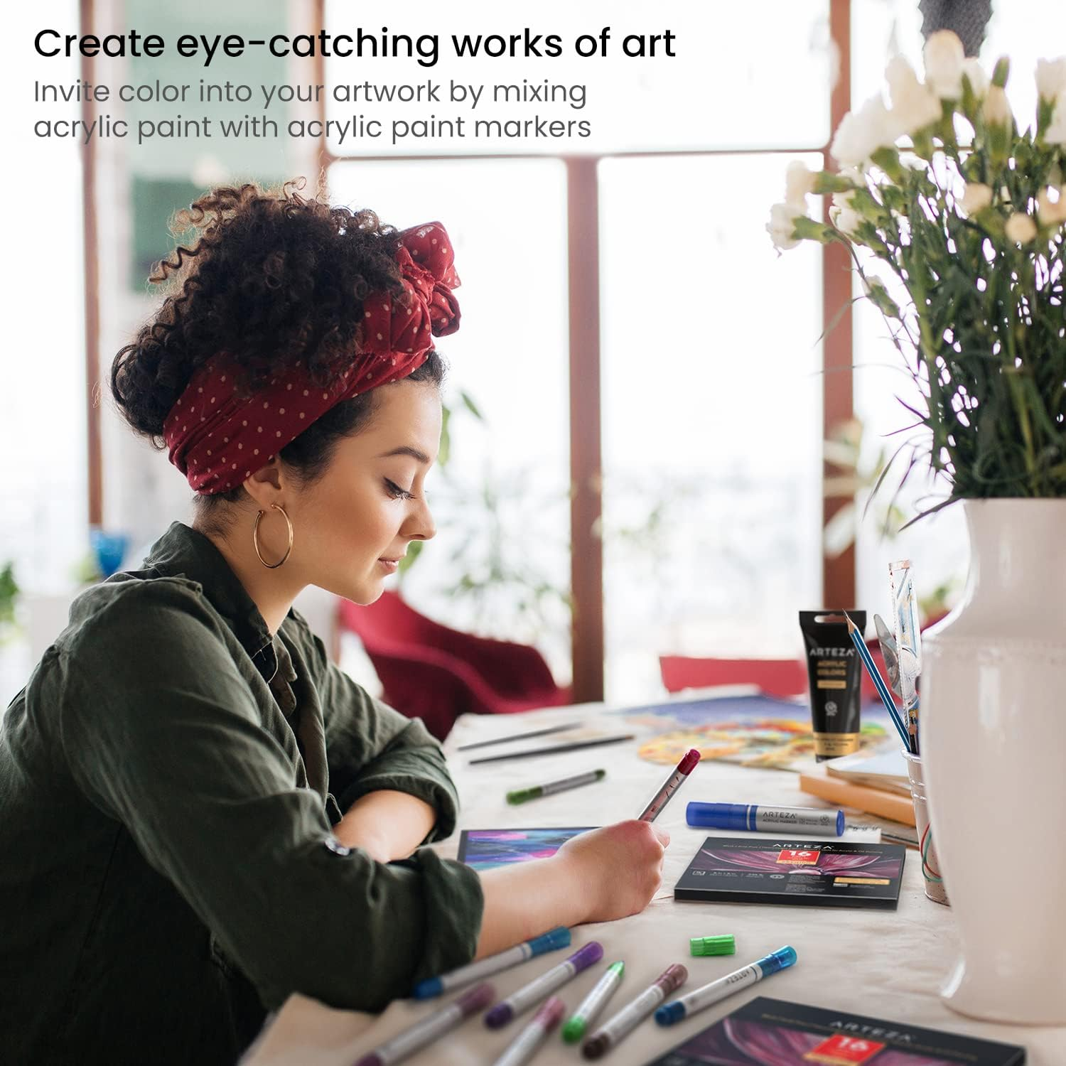 Arteza Black Acrylic Sketchbook, Pack of 2, 6 X 6 Inches, 16 Sheets Each, 246-Lb Painting Pad, Art Supplies for Acrylic and Oil Painting, Drawing and Sketching - Black image number 5