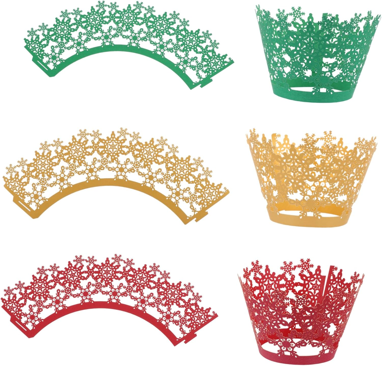 36Pcs Hollow-Out Snowflake Cake Wrappers Paper Cupcake Liners for Christmas Baking Cake Decorations