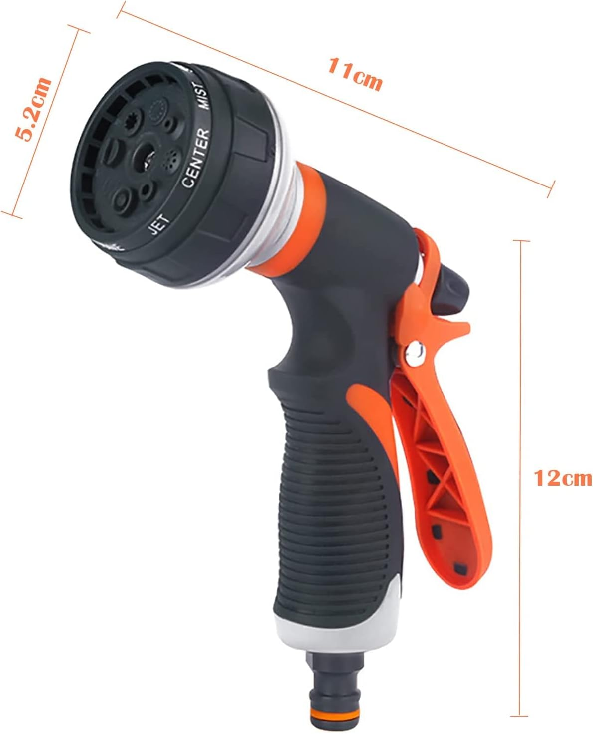 Garden Hose Nozzle, 8 Watering Patterns, High Pressure, Metal Body, Plastic and Rubber, Threaded Connection, 2 Ports, Ideal for Lawn, Garden, Car Washing, Pets image number 6