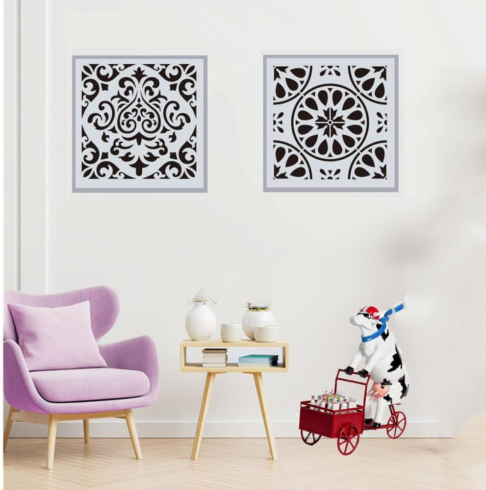 16 Pcs Reusable Painting Stencils for Drawing Scrapbooking Tracing Diypainting Art Scrapbook Floor Wall Furniture Fabric Decors, 15X15 Cm 16 Patterns