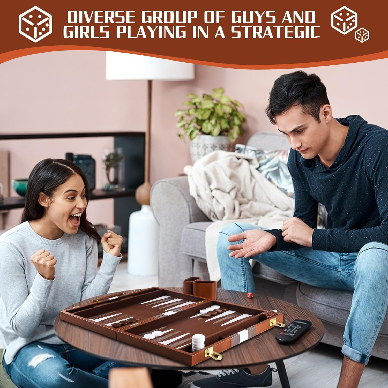 Backgammon Set, 38 CM Travel Backgammon Set with Premium Leather Case(Adults and Kids with Strategy & Guide)-Brown image number 2
