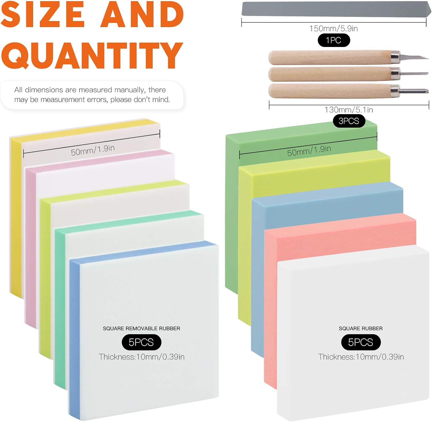 14Pcs Mixed Carve Printing Kit with Carving Knives and Whetstone, Rubber Stamp Blocks Set for Beginners or Professionals, Printmaking, Sculpting, Stamping image number 3