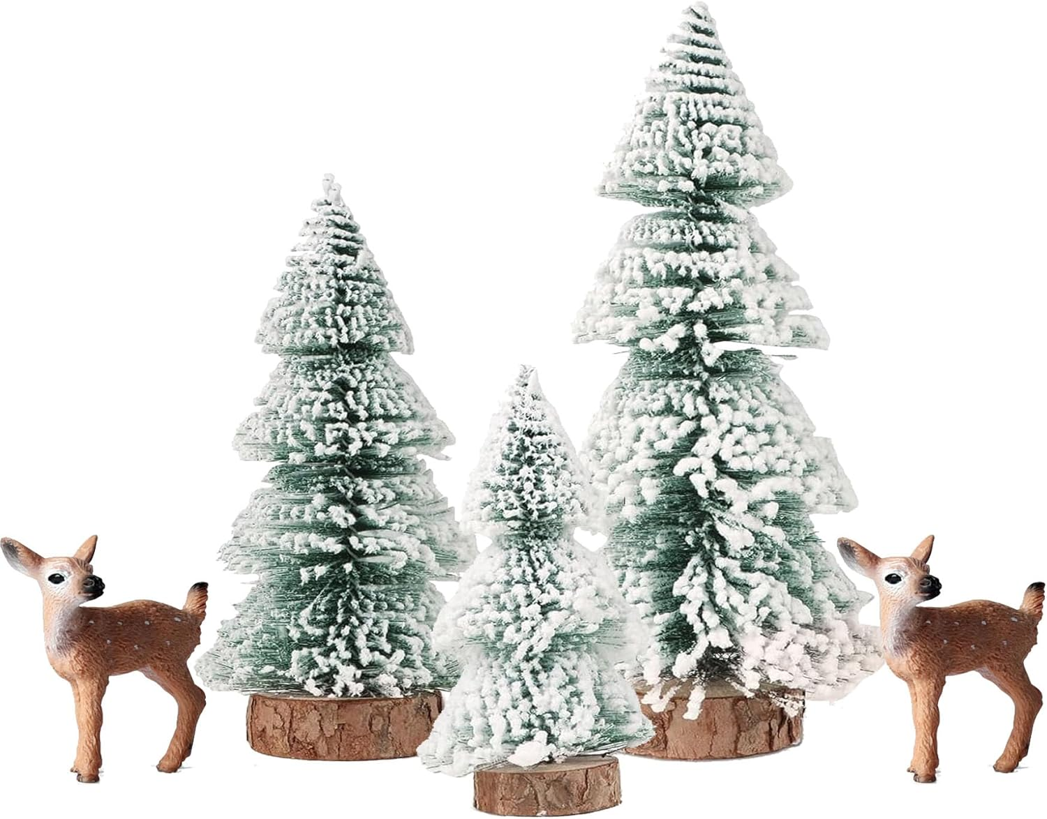 (15/20/25 Cm) 5 Pieces Mini Christmas Tree Elk Artificial Christmas Tree Table Christmas Tree Small Miniature Fir with Snow Effect Green Christmas Decoration Christmas Table Decoration for DIY Crafts image number 1