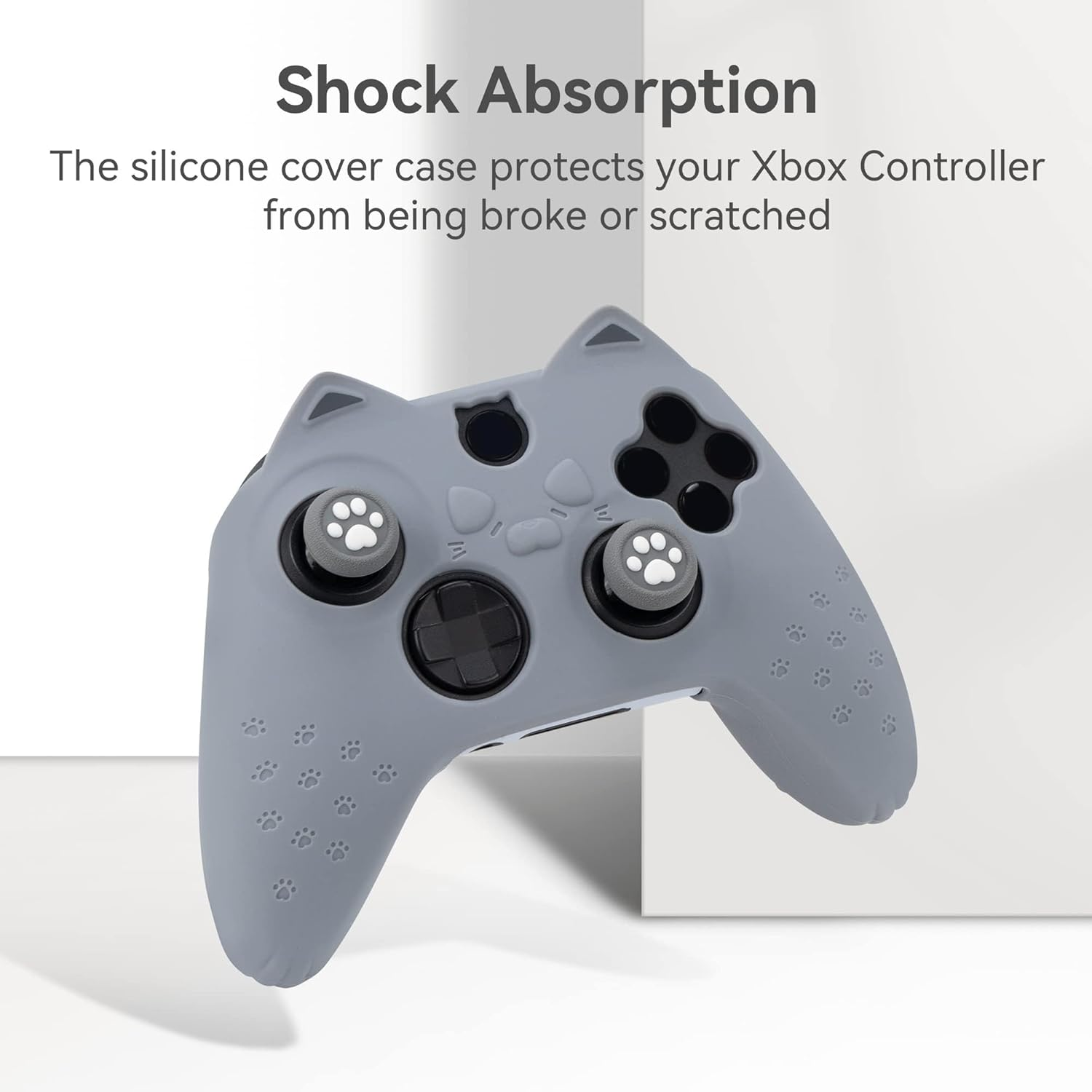 Geekshare Cat Paw Controller Skin Grips Set Anti-Slip Silicone Protective Cover Skin Case Compatible with Xbox Series X Controller with 2 Thumb Grip Caps and 1 Sticker (Grey) image number 5