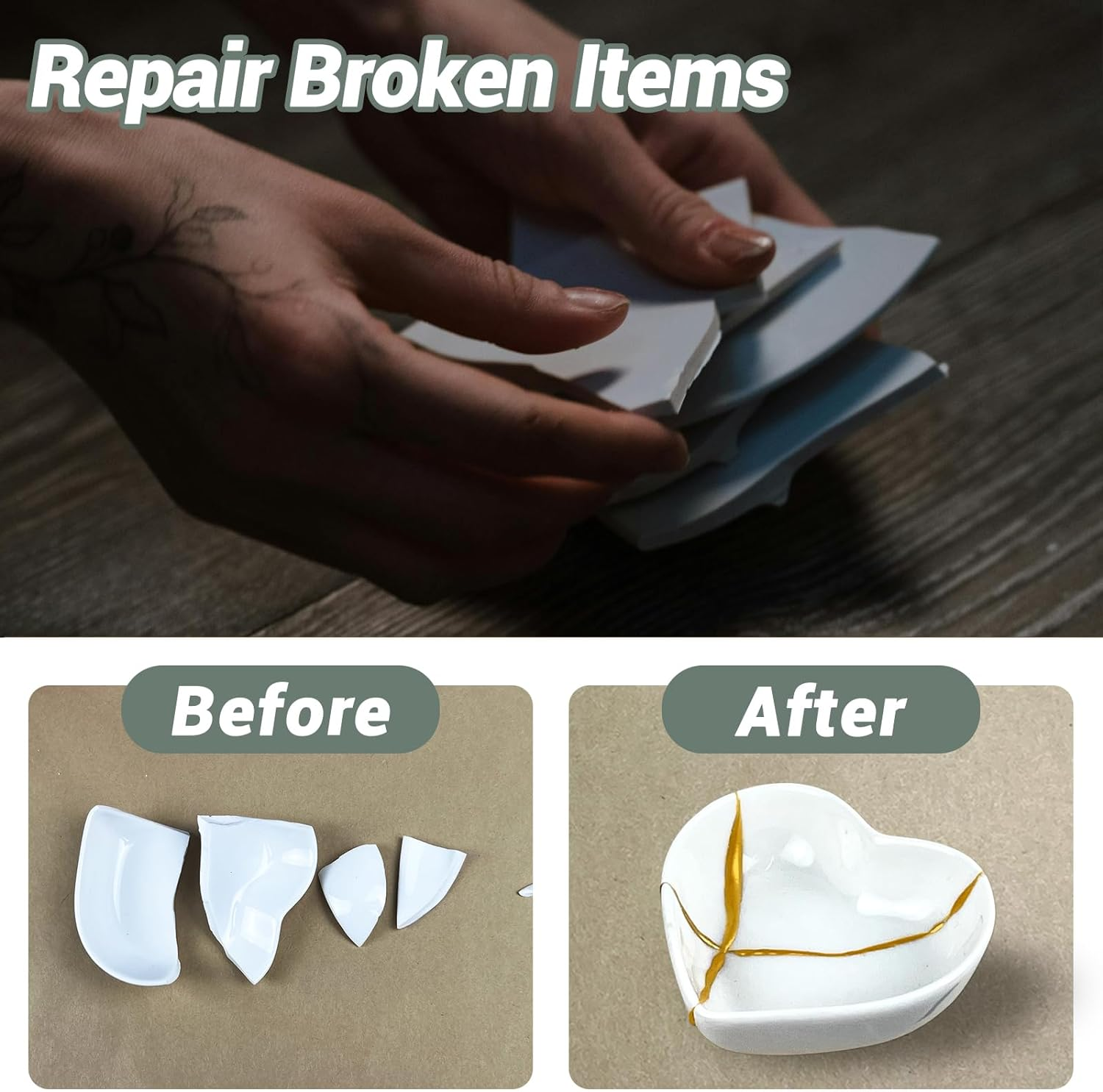 Bio Kintsugi Repair Kit Gold Food Safety Repair Your Meaningful Pottery, Dishwasher Safety, Perfect for Beginners, Bring Japanese Art to Your Home image number 3