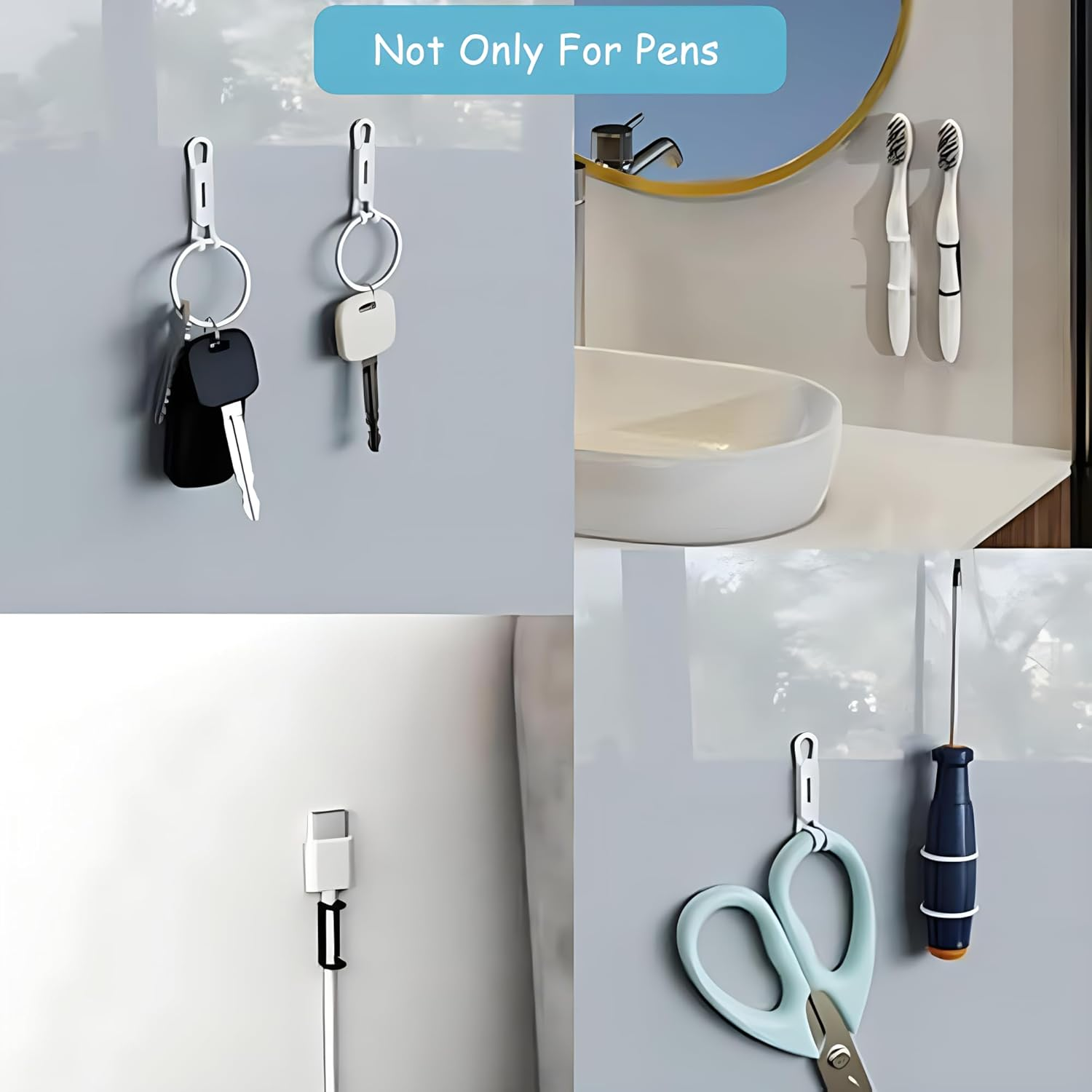 8Pack Magnetic Pen Clip, Adjustable Silicone Magnetic Pen Holder for Refrigerator, Magnetic Dry Erase Marker Holder, for Home, Refrigerator, Office Desk (Black+White) image number 5