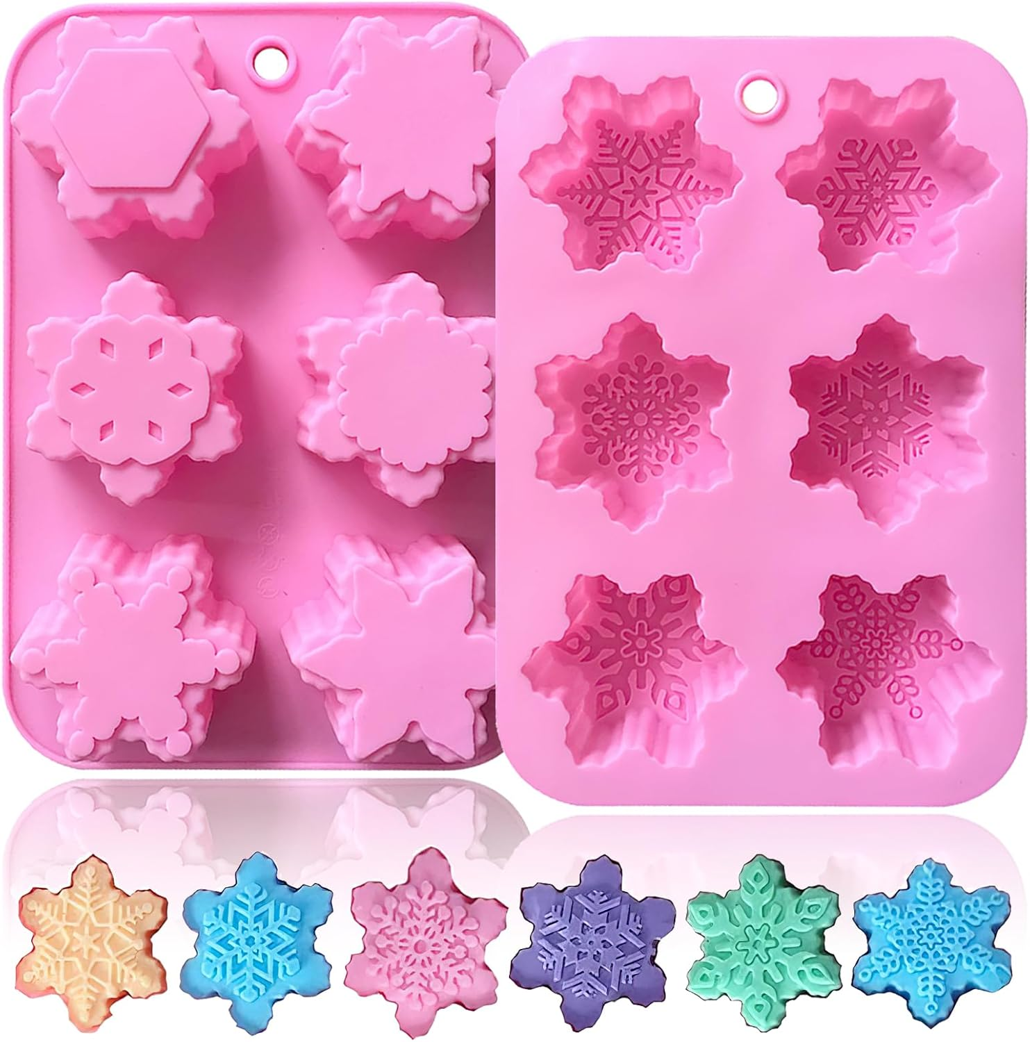 Christmas Snowflake Silicone Chocolate Mold for Baking Cake Biscuits Fondant Candy Ice Cube Bath Bombs Jelly Making Soap Candles Molds for Xmas Party Holiday Decorating 2Pcs image number 1