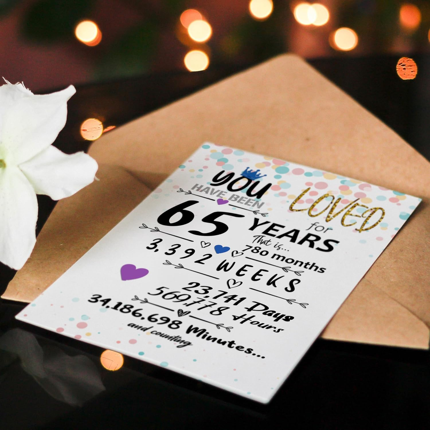 65Th Birthday Card for Him Her Funny 13X9 in Large Greeting Card Home Party Decorations Supplies for Women & Men 65Th Vintage Table Decor Birthday Jumbo Gifts 65 Years Loved Card & Mailing Envelope image number 3