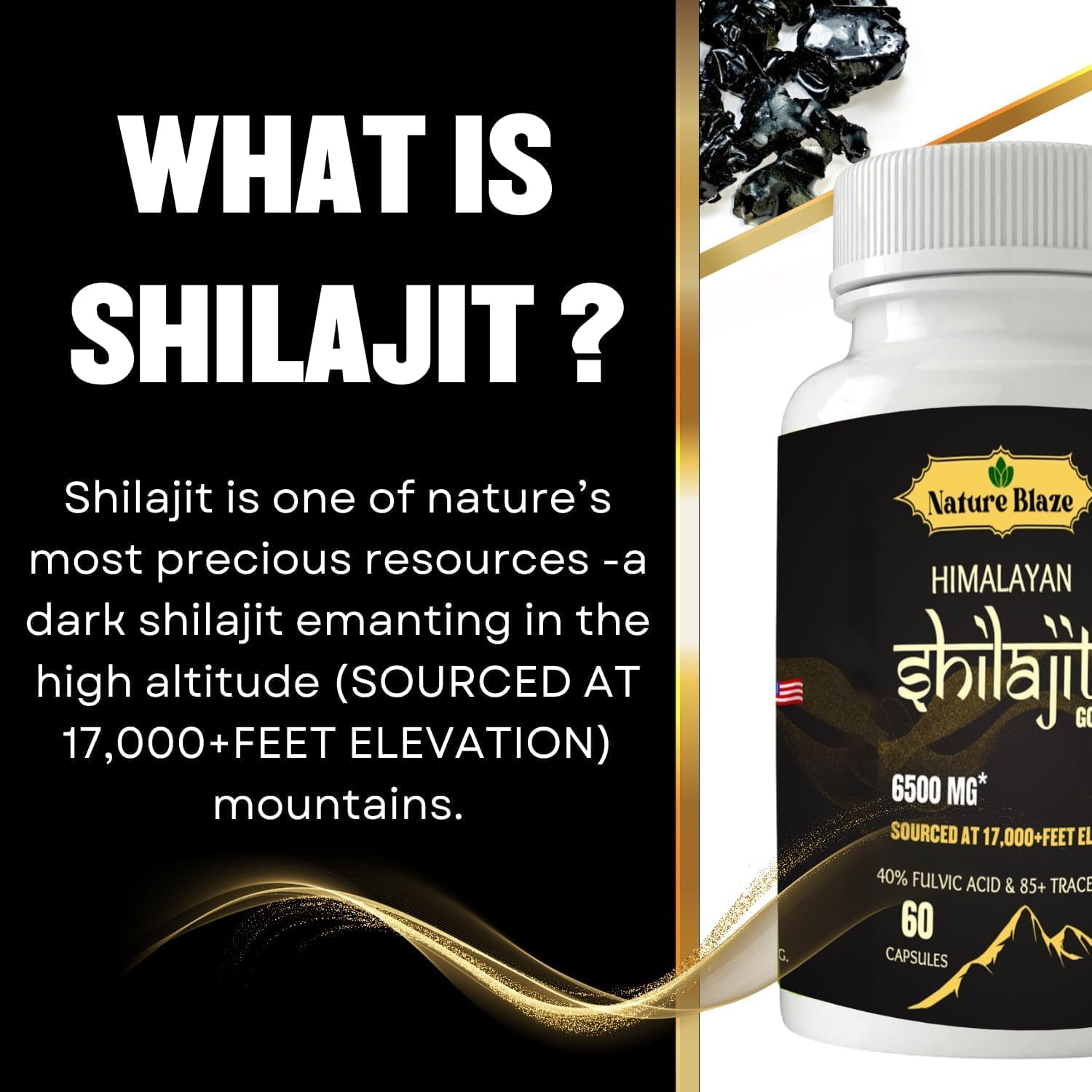 Pure Organic Himalayan Shilajit Capsules for Men & Women (60 Capsules Pack of 1)