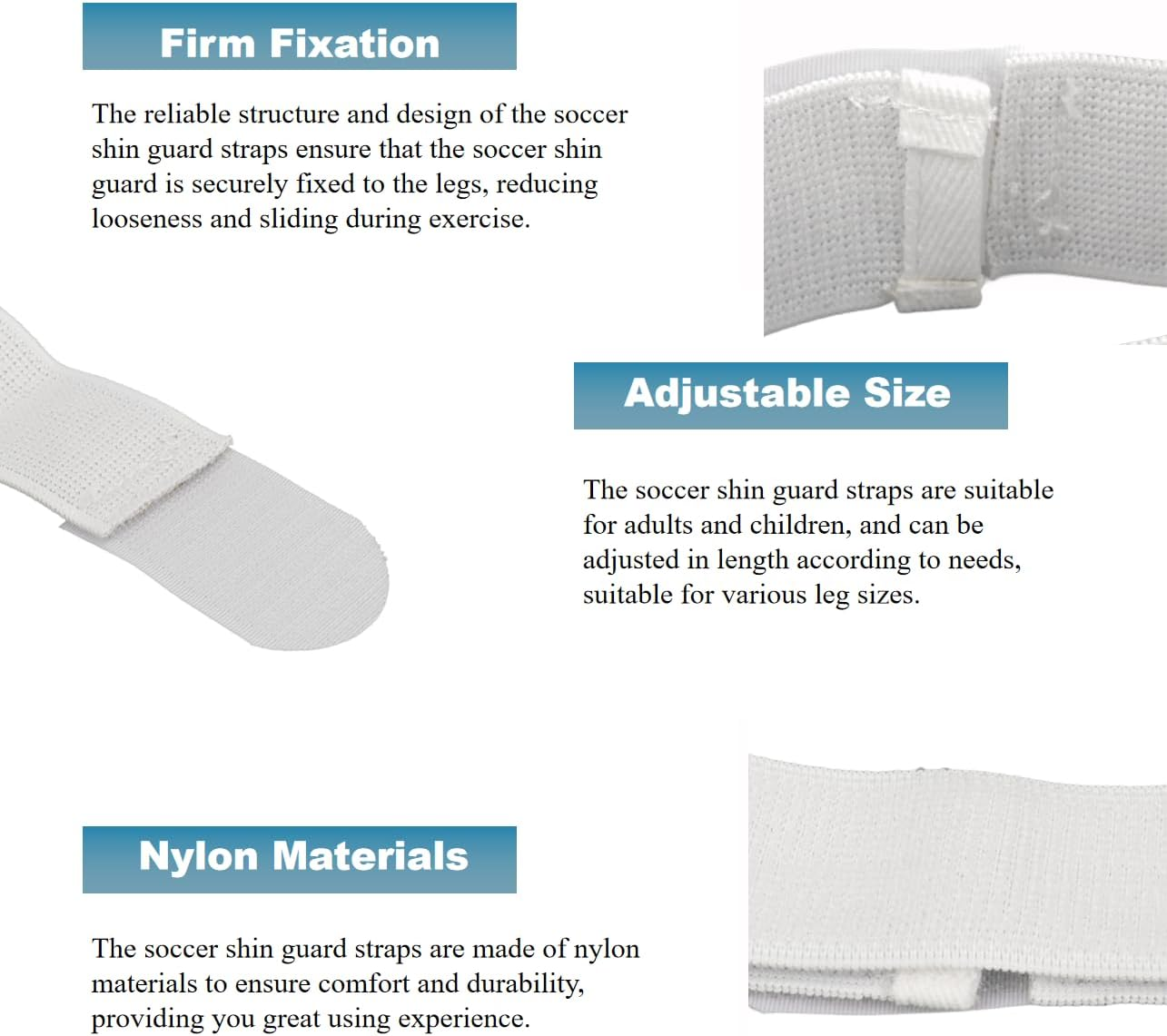 1 Pair Soccer Shin Guards Straps, anti Slip Sports Football Legging, Shin Fixed Straps for Adult Youth Children Football Equipment, Adjustable Leg Bandage Nylon Material - White image number 2