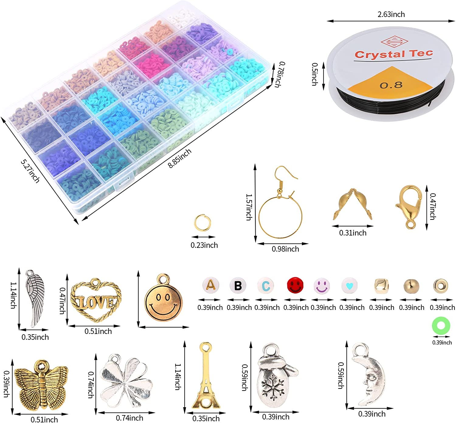 15000 Clay Beads for Jewelry Bracelet Necklace Making Kit, Flat round Polymer Clay Beads with Elastic Strings Pendant Charms Kit image number 2