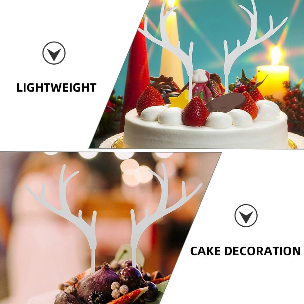 LUOZZY 32Pcs Antler Cupcake Toppers Acrylic Elk Horn Cake Toppers Christmas Dessert Picks for Xmas Party Supplies - Gold image number 3