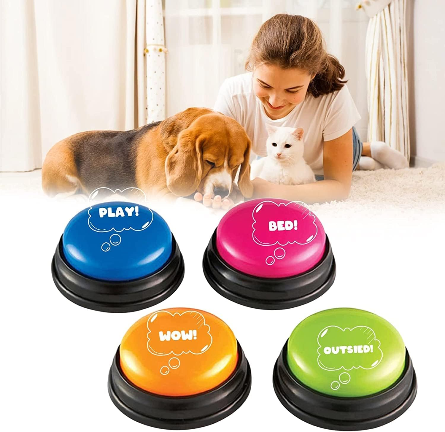 Dog Buttons for Communication, 4 Packs Talking Button Set, 30 Second Voice Recordable Pet Training Buzzer, Speaking Buttons Teach Your Pet to Talk image number 3