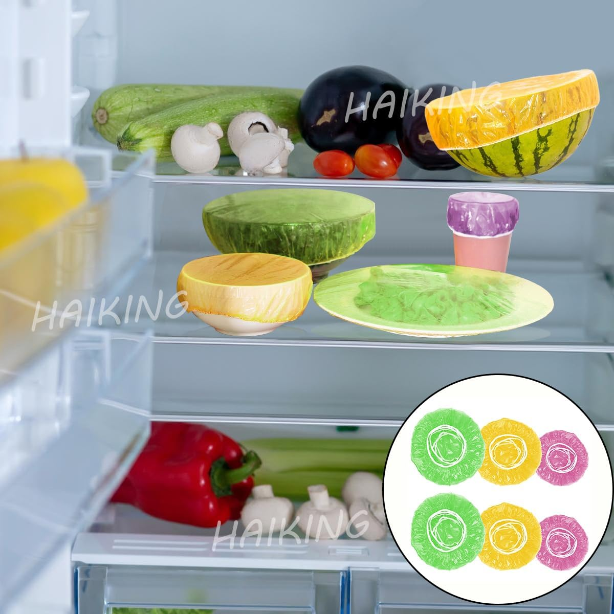 Food Storage Plastic Bowl Covers, 60 Pcs Reusable Colorful Elastic Food Covers for Kitchen, Outdoor Picnic (3 Sizes) image number 5