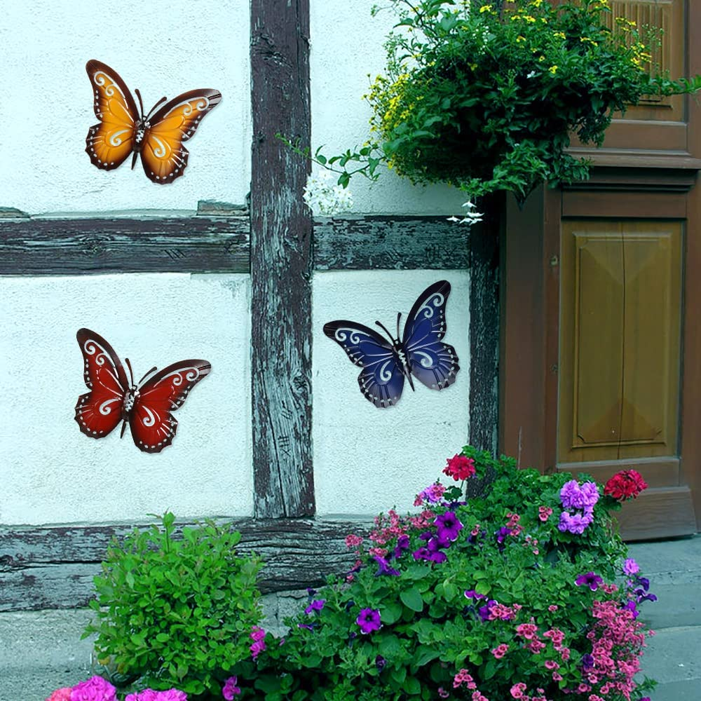 QMCAHCE Large Metal Butterfly Wall Decor 3Pack 3D Iron Art Sculpture Butterfly Decoration for Indoor and Outdoor, Patio, Fence, Garden, Yard, Bedroom, Living Room image number 4