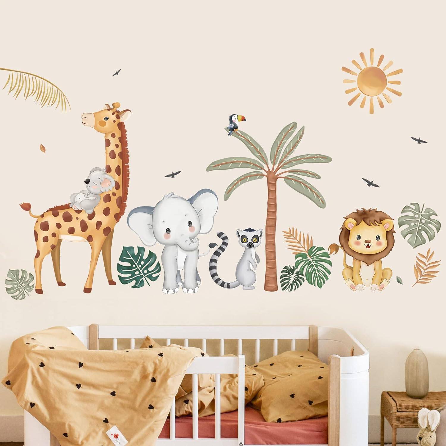 Wondever Boho Jungle Animals Wall Stickers Safari Animal Palm Tree Elephant Giraffe Lion Peel and Stick Art Decals for Baby Nursery Kids Bedroom (WD-231-0141B) image number 3