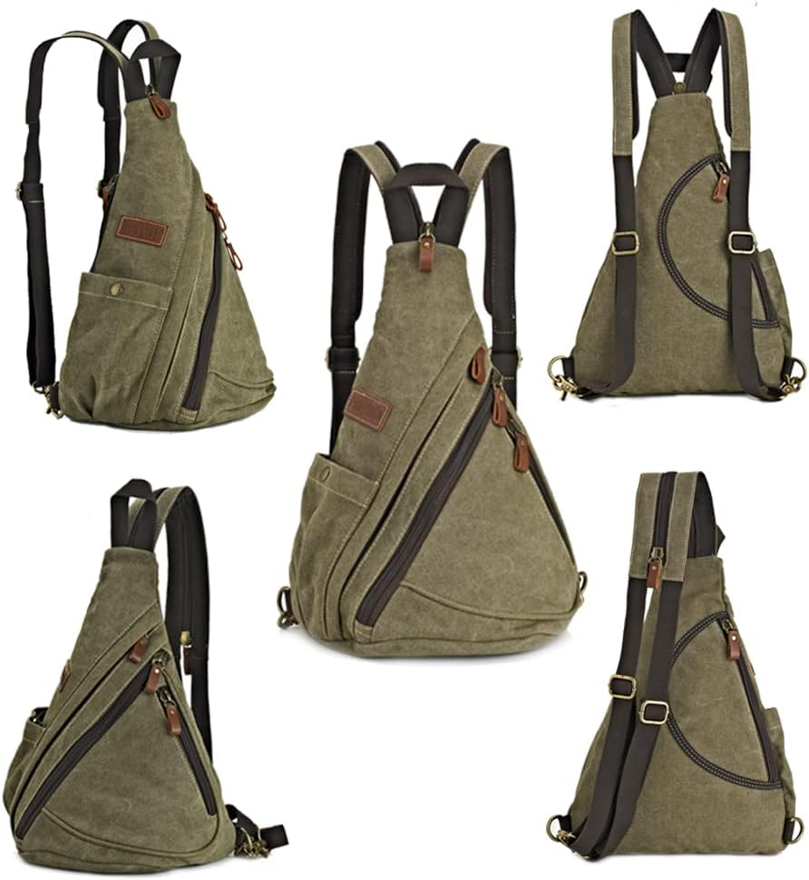 Canvas Sling Bag Convertible Crossbody Bag Chest Bag Shoulder Backpack Casual Daypack for Men Women Outdoor Cycling Hiking Travel (Army Green) image number 6
