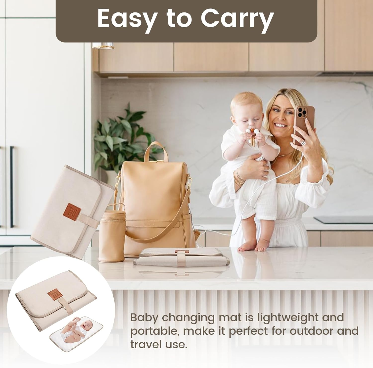 Baby Changing Mat, Travel Changing Mat, Foldable and Portable, Suitable for Travel, Family, and Outdoor Use (Ivory) image number 4