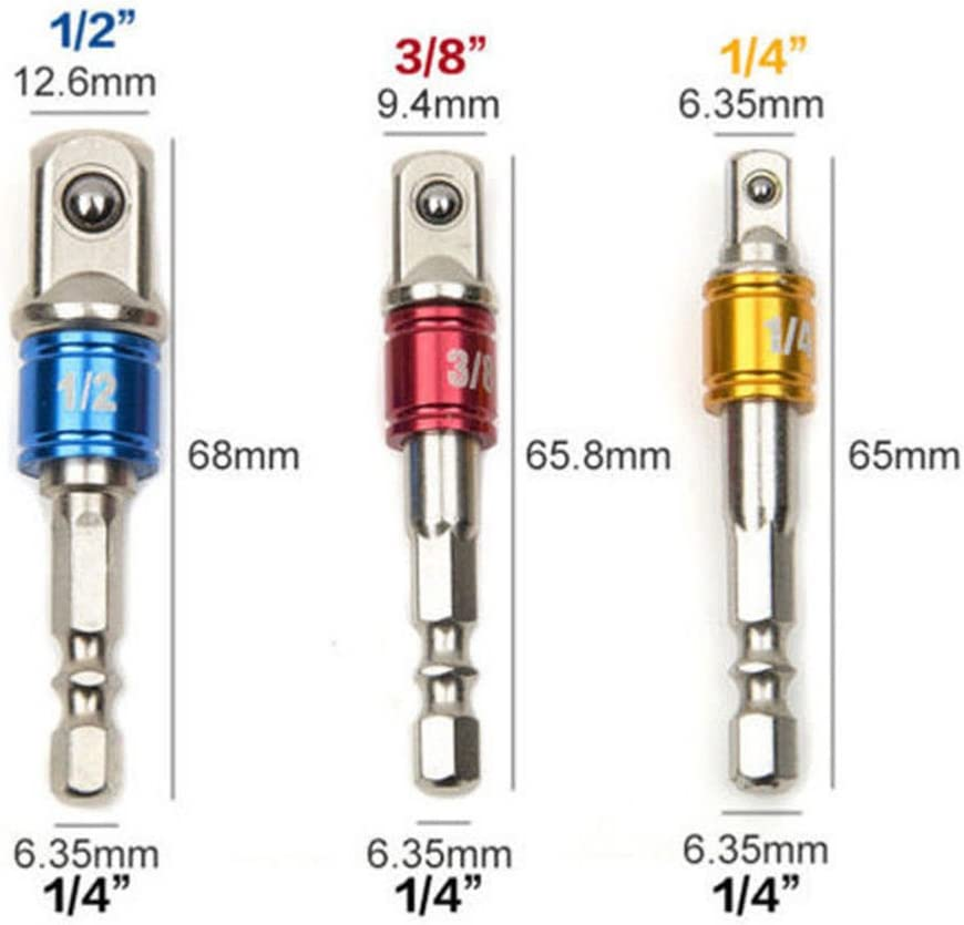 QISF Extension Bar Hex Shank Socket Adapter Drill Bit, 3Pcs Impact Socket Square Nut Driver Bit + 3Pcs 1/4 Hex Shank Screwdriver Bit Holder + 1Pcs 1/4 Hex 105 Degree Right Angle Drill Attachment