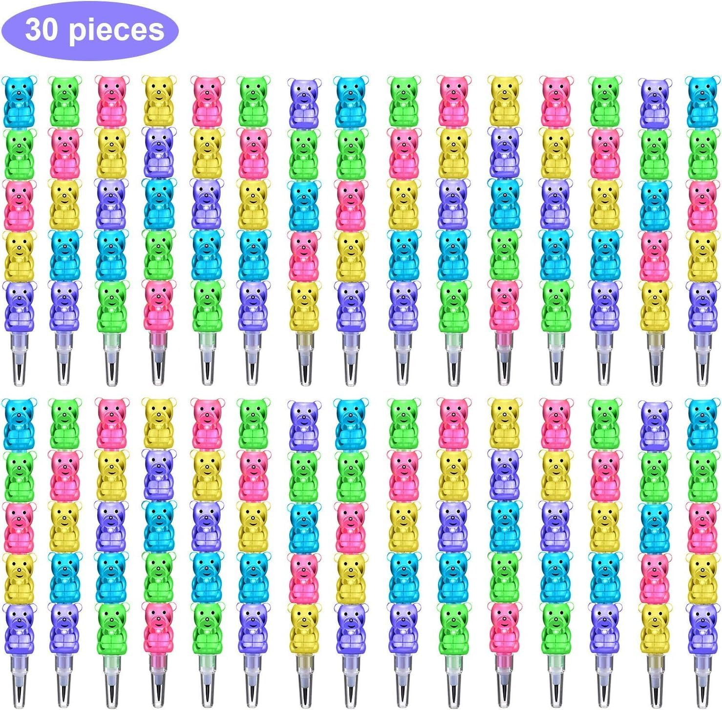 30Pcs Stackable Plastic Pencils,Kids Bear Shaped Stacking Pencil,5 in 1 Point Pencils for Birthday Party Supplies,Goodie Bag Filler image number 3