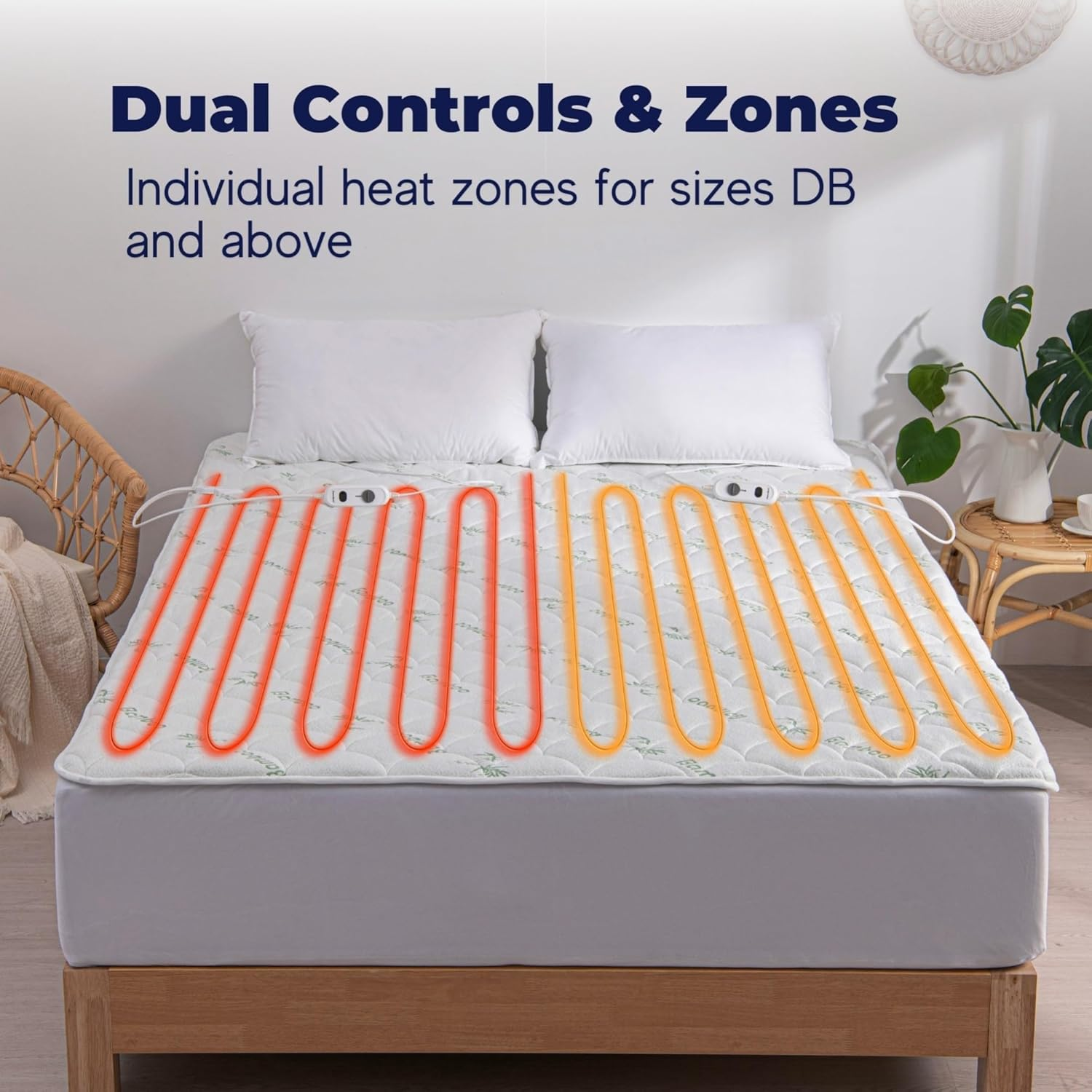 Dreamaker Bamboo Quilted Electric Heated Blanket Fully Fitted with Overheat Protection Eco-Friendly Hypoallergenic Adjustable 3 Heat Settings with LED Display 2 Detachable Controller - (King) image number 5