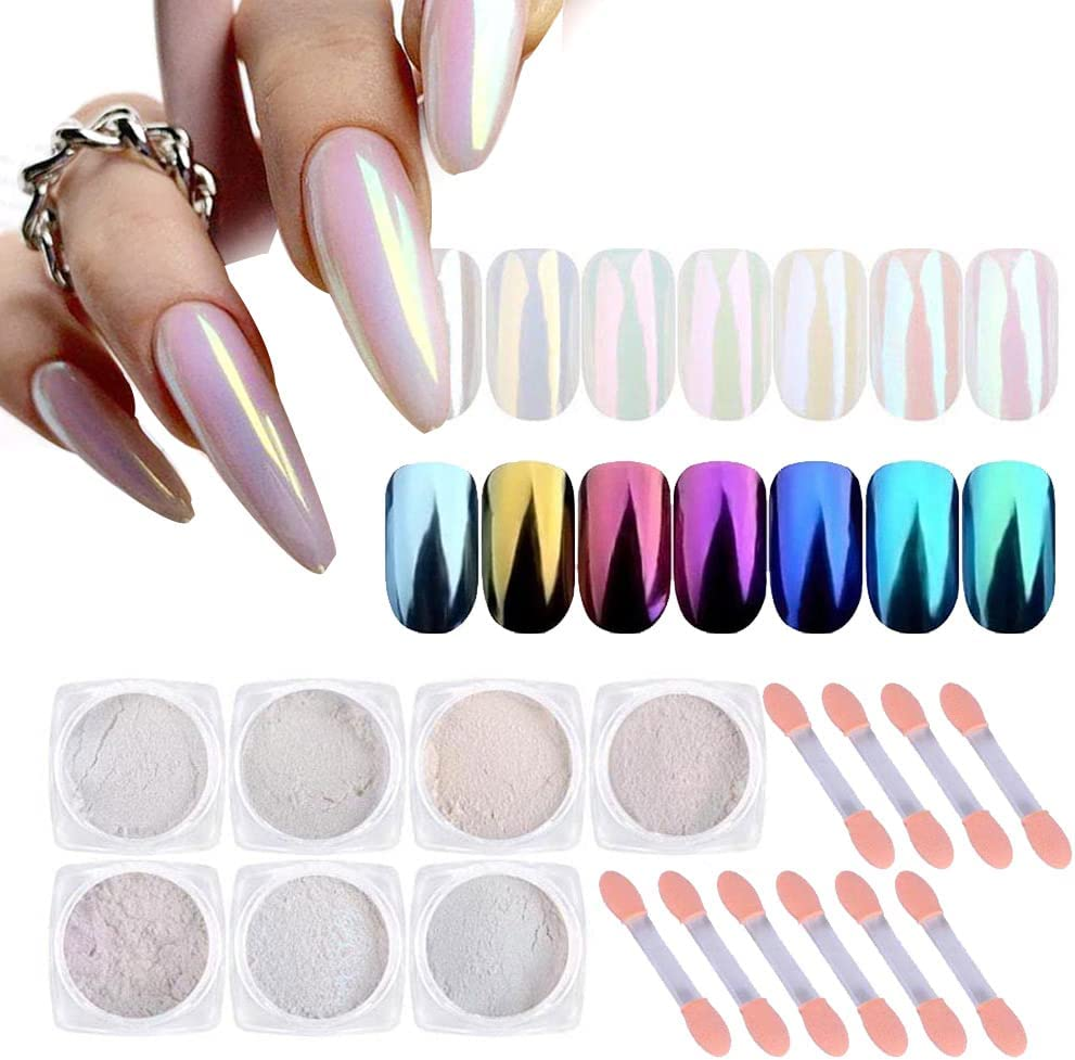Pearl Nail Powder,7 Colors,Pearl Nails Powder Aurora Mica Powder for Resin Set, Metallic Nail Powder Mirror Multi-Chrome Powder Iridescent Nails Powder Manicure Pigment image number 2