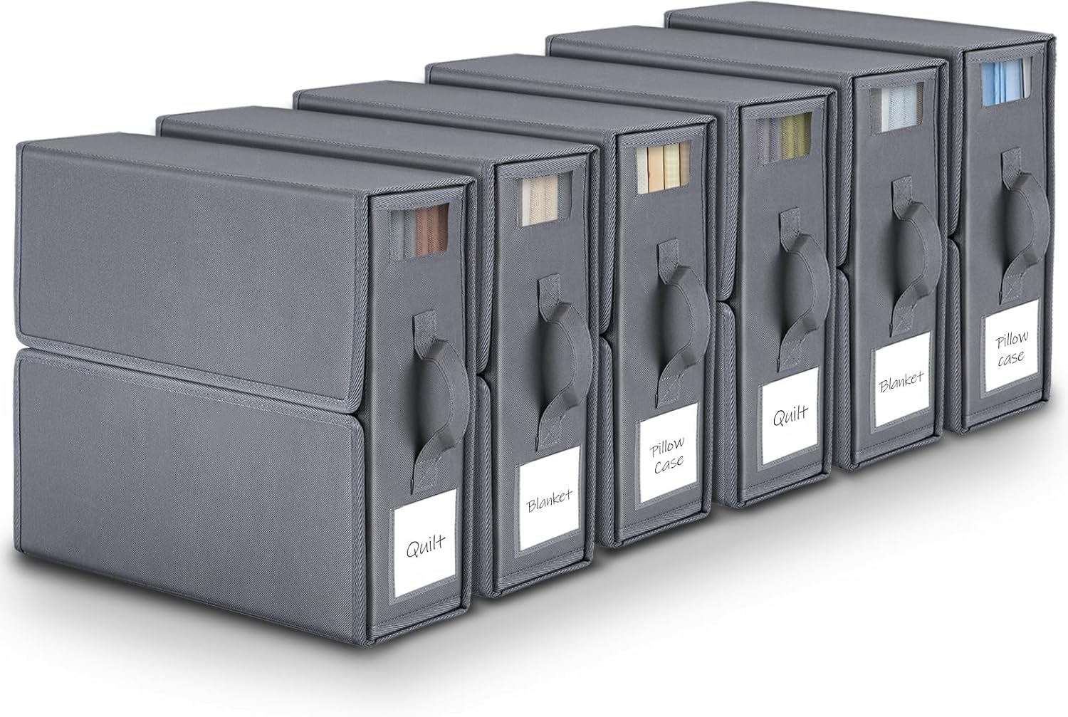 Linen Storage Bag, Bed Sheet Organiser with Handle, 6 Pack King Size Foldable Storage Box for Wardrobe, under Bed Storage | Premium Organiser with Clear Window & Labels for Home Storage & Organisation image number 4