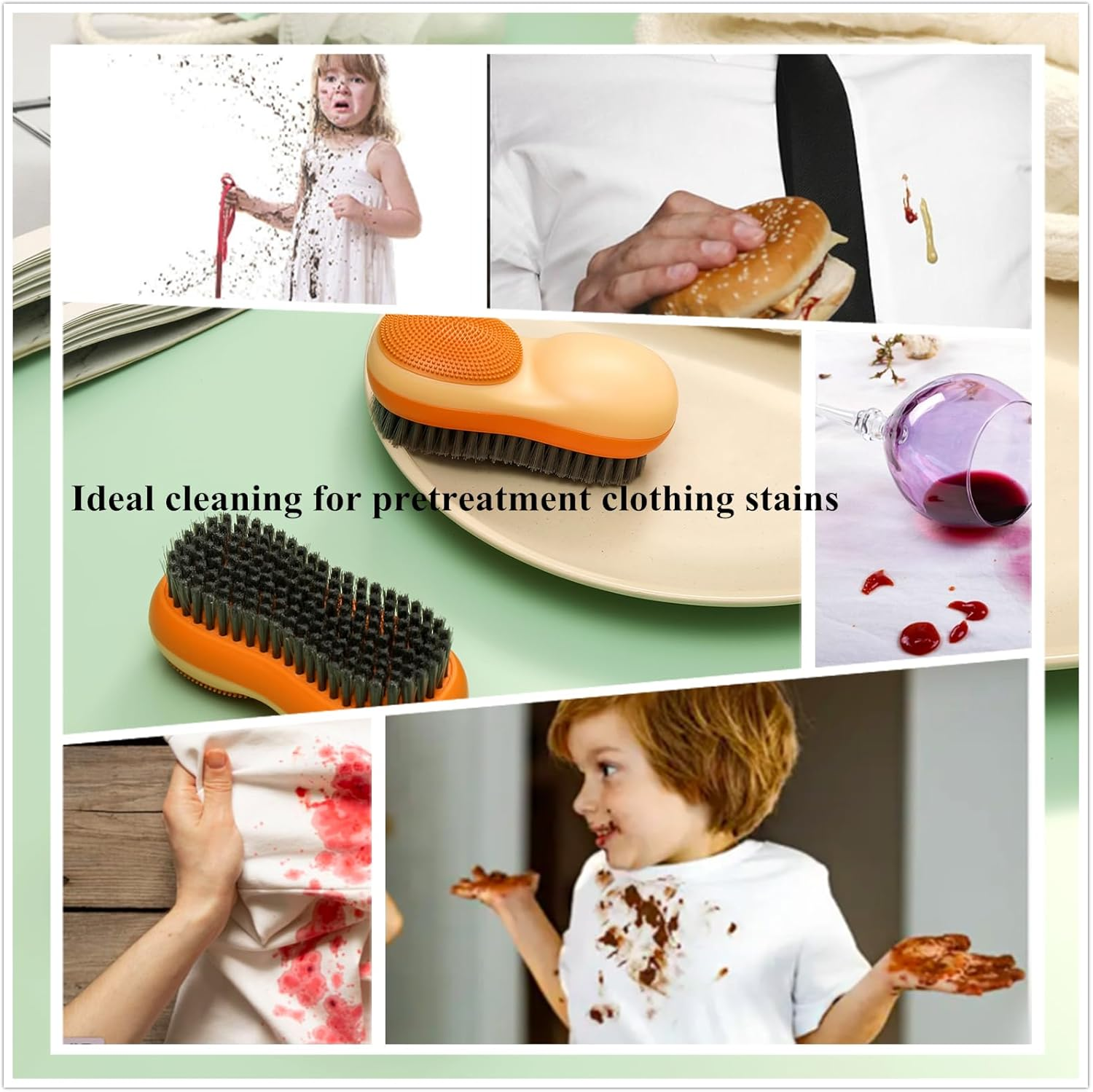 Two-Sided Laundry Stain Remover Brush, Soft Bristle for Scrubbing Out Tough Stains on Wool Cashmere Delicate Fabrics Knits Cotton Leather, Easy to Grip Hand Washing Clothes Brushes (Blue) image number 2