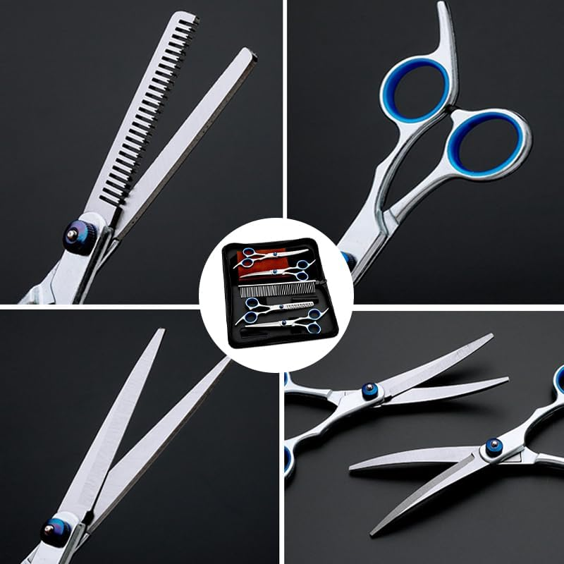 AIMALL 7PCS 7" Pet Grooming Scissors Set, Straight & Curved Dog & Cat Cutting, Thinning Shears, Includes Comb and Storage Case image number 5