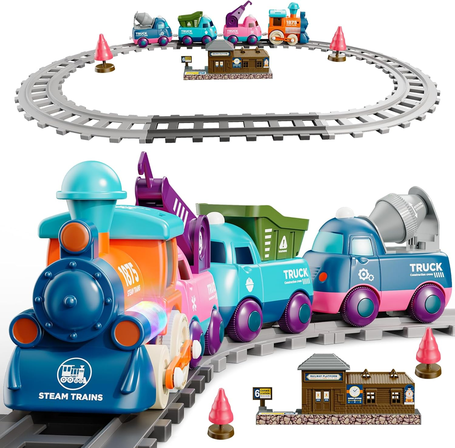 Train Set for Toddlers, Magnetic Train Toys for Toddlers 3+, 4Pcs Trucks Toy Train for Boys and Girls, Birthday Christmas Toy Gifts for 3 4 5 6 7 8 Years Old image number 5
