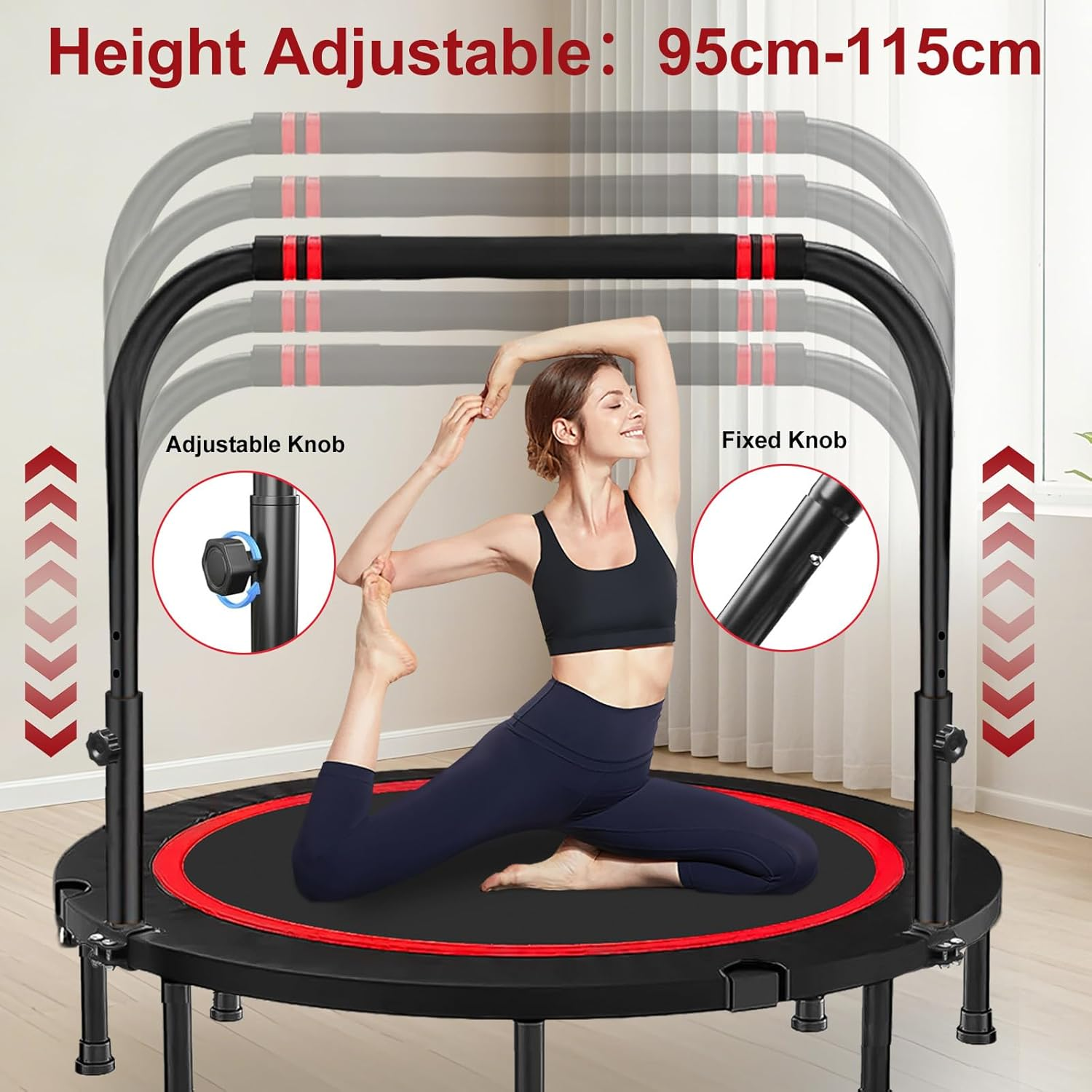 48" Foldable Mini Trampoline Rebounder, Fitness Trampolines with Adjustable Foam Handle, Thick Steel Spring Exercise Rebounder Trampoline for Adults Indoor Outdoor Workouts Max Load 300KG image number 4