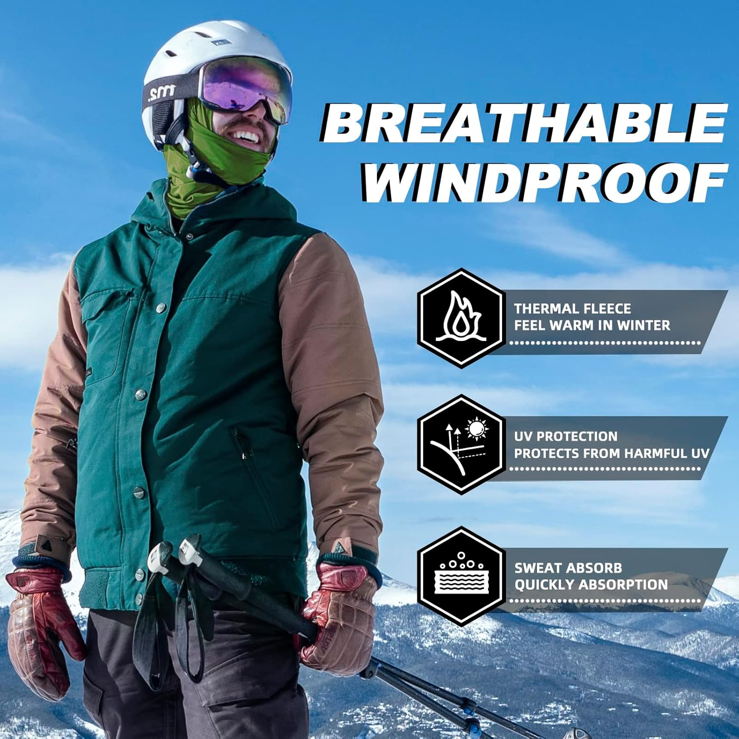 ROCKBROS Cold Weather Balaclava Ski Mask for Men Windproof Thermal Winter Scarf Mask Women Neck Warmer Hood image number 2