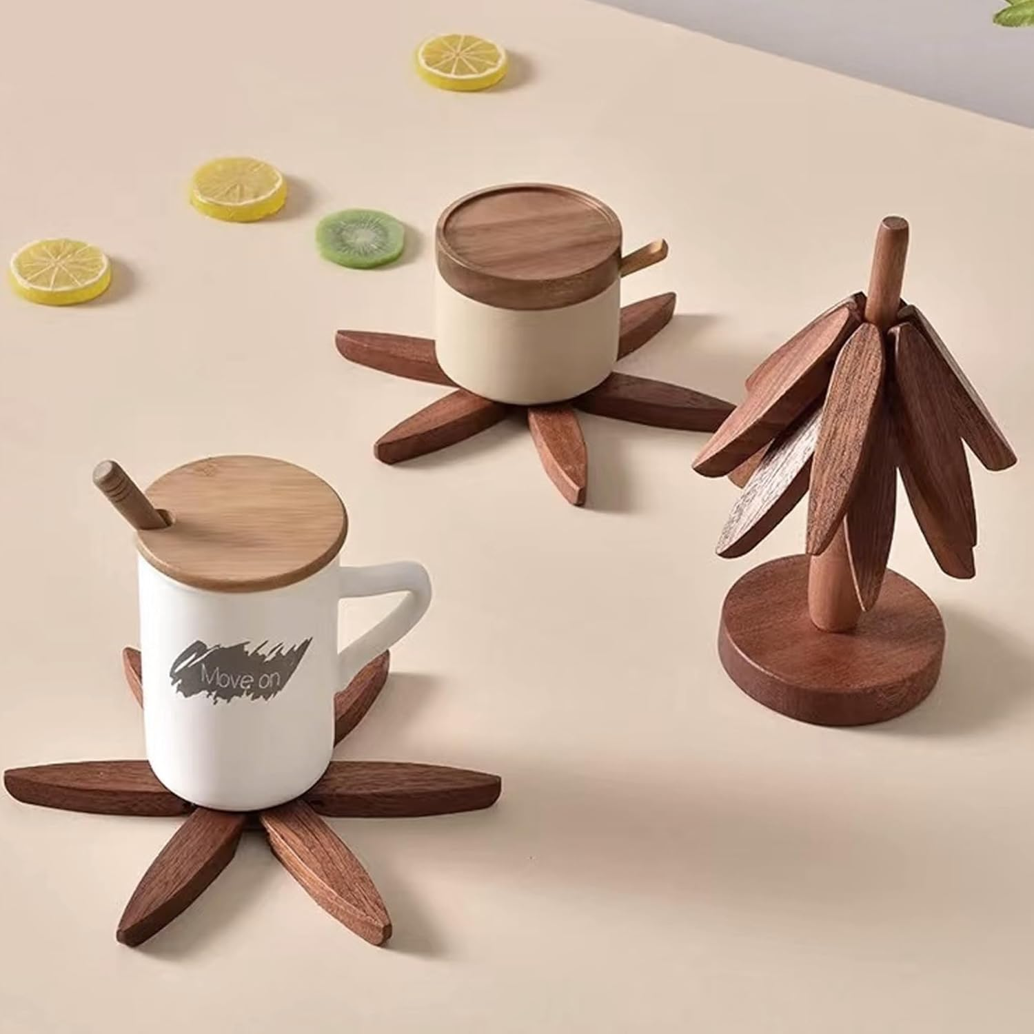 Incifuerza Beech Wood Trivets Set of 3 &ndash; Non-Slip Heat-Resistant Wooden Hot Pads with Stand for Pots and Pans (Walnut) image number 6