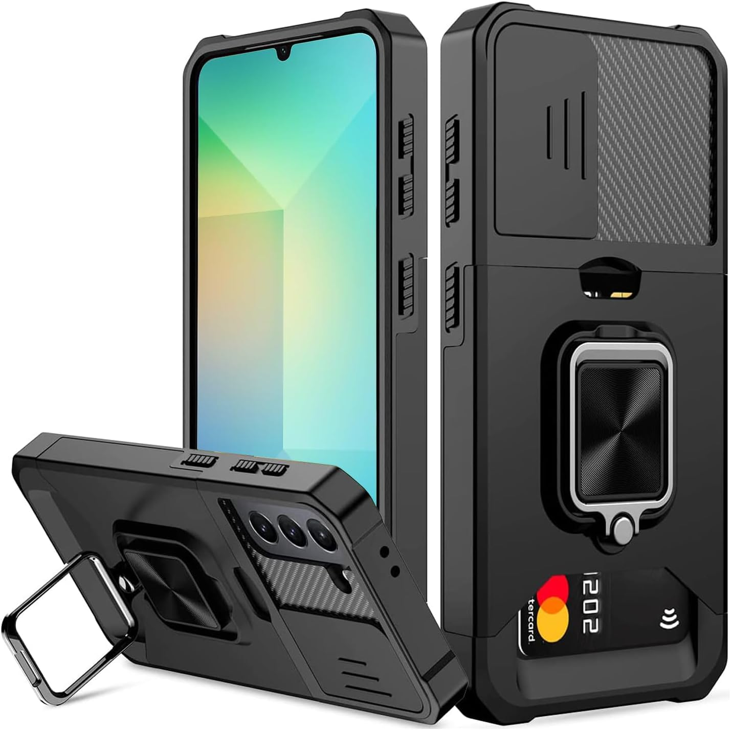 For Samsung Galaxy S23 Ultra Case, Areaphmet Galaxy S23 Ultra Case with [Card Holder] and Camera Cover with Built-In 360&deg; Rotate Ring Stand Magnetic Magnet Phone Cover Case for S23 Ultra 6.8" image number 1