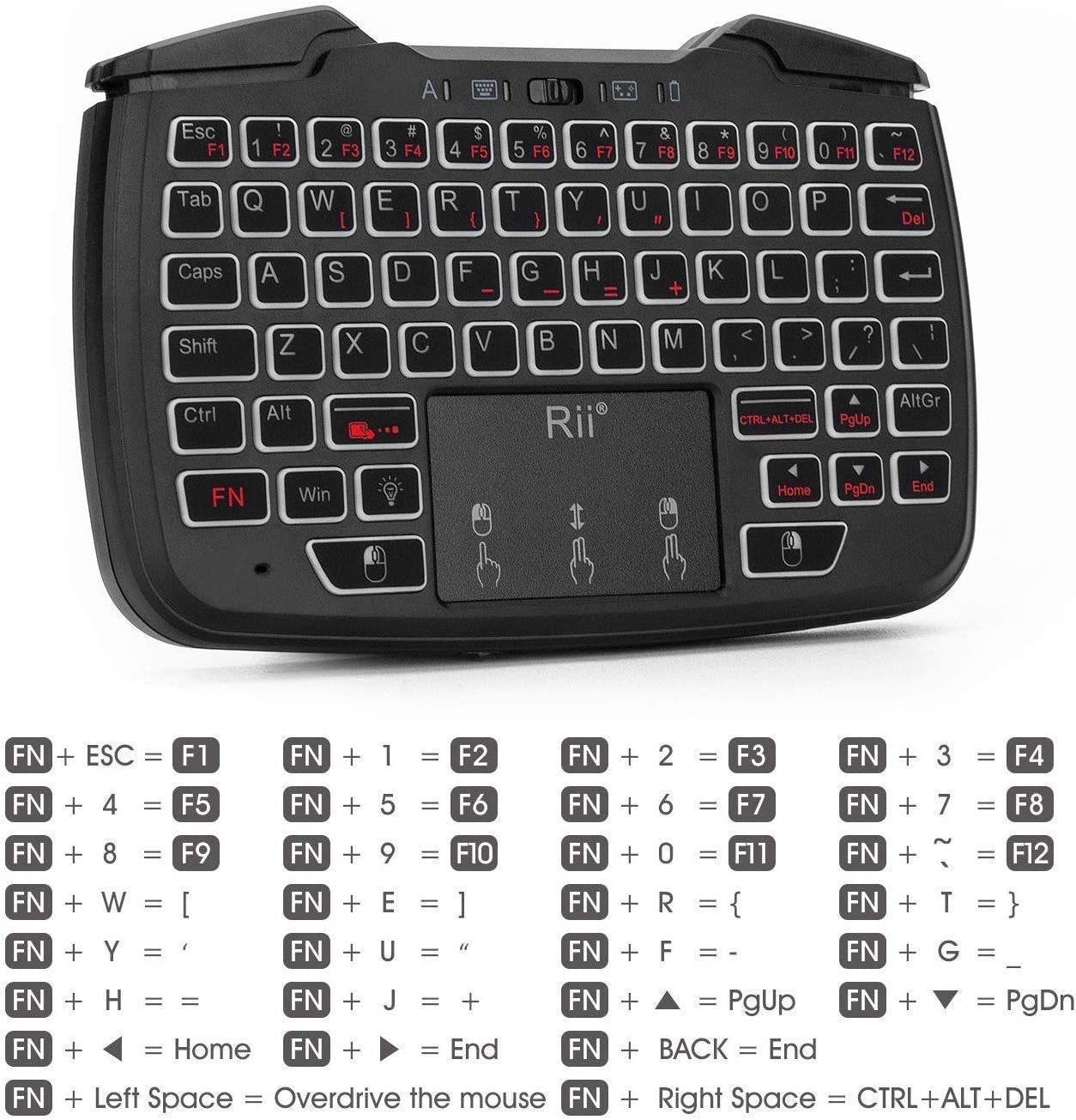 Rii Wireless Portable Game Controller 62-Key Rechargeable Keyboard Mouse image number 1